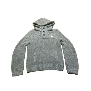 Abercrombie & Fitch Sweater Women's Medium Gray Knit Hooded Moose Enbroidery Y2K